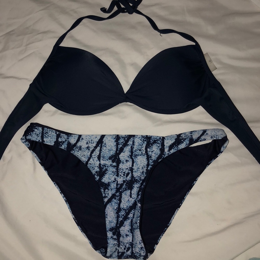 Navy blue and white bottoms w/ matching blue top